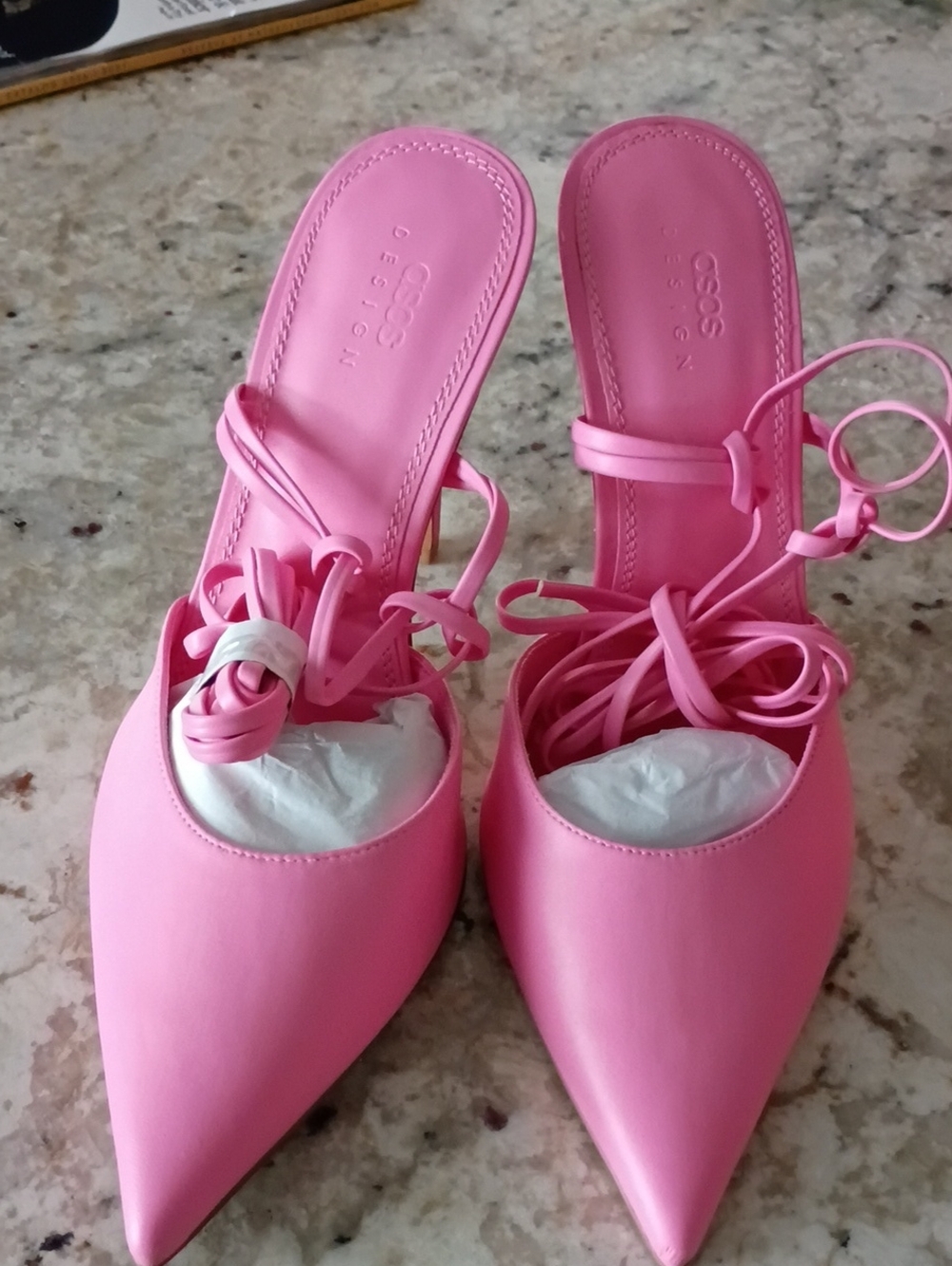 ASOS Pink Pointed Lace-Up Mule Heels
